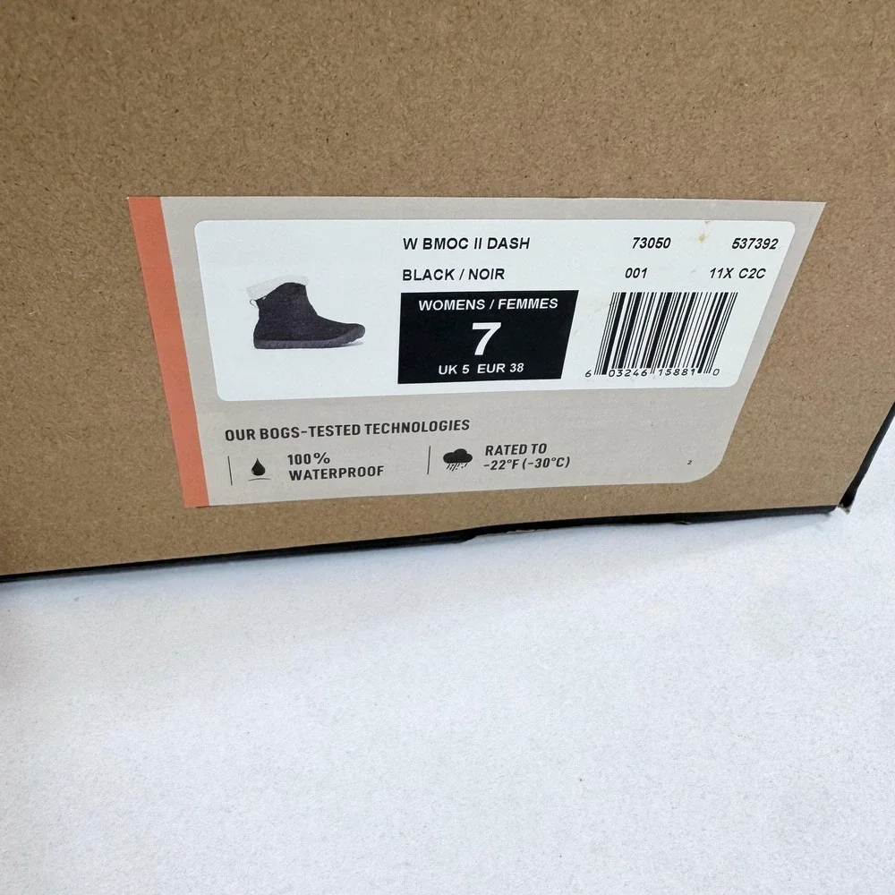 Bogs BMOC II Dash Boots Womens Size 7 Black Ankle Waterproof‎ Faux Fur Lined